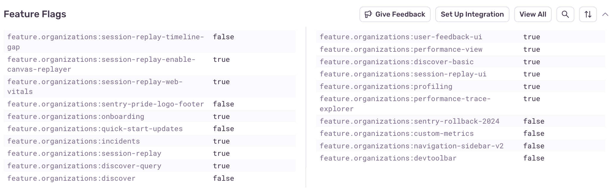 Feature Flag Table